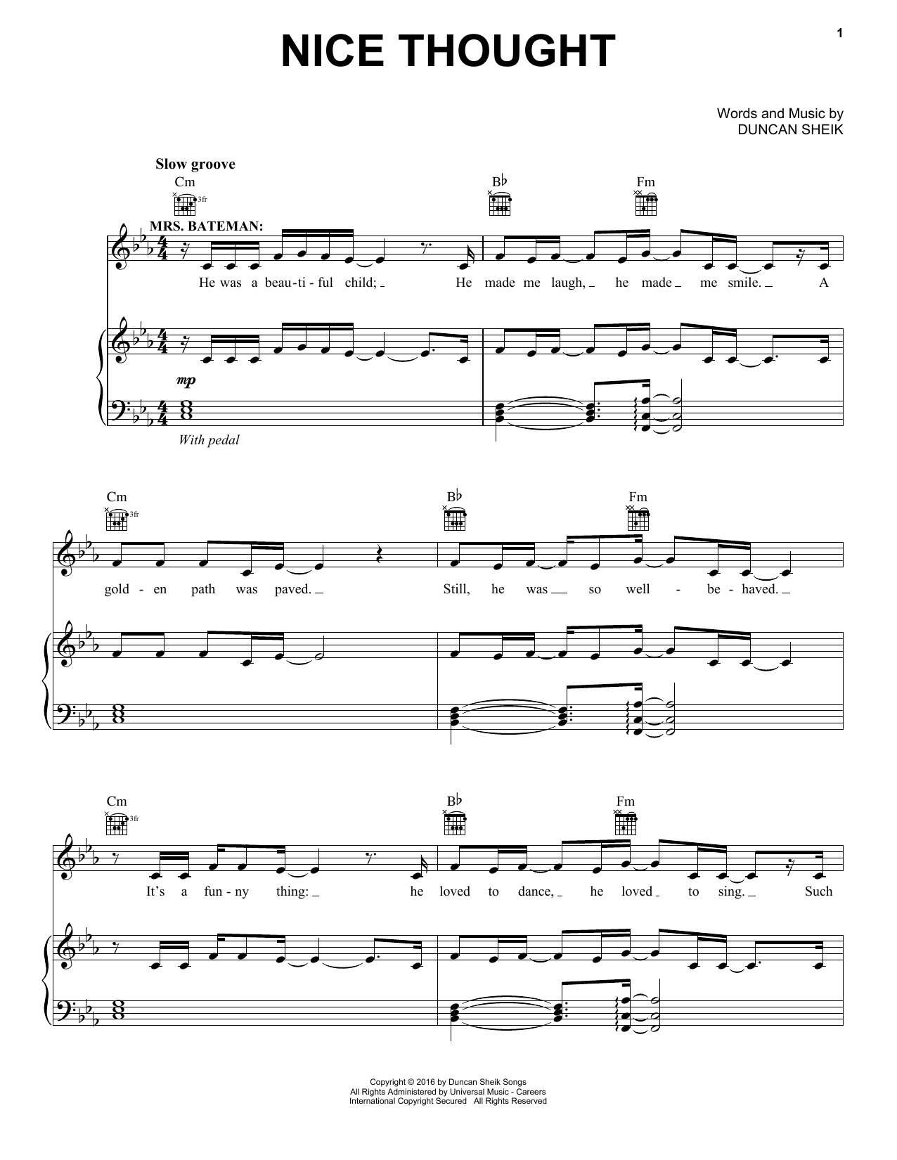Duncan Sheik Nice Thought Sheet Music Notes & Chords for Piano, Vocal & Guitar (Right-Hand Melody) - Download or Print PDF