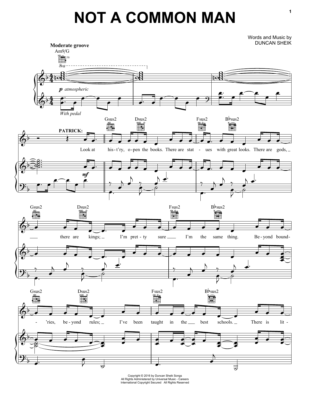 Duncan Sheik Not A Common Man Sheet Music Notes & Chords for Piano, Vocal & Guitar (Right-Hand Melody) - Download or Print PDF
