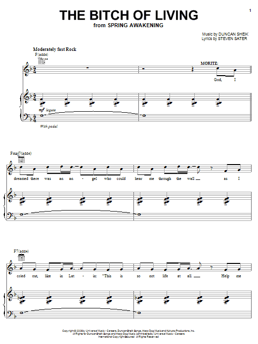 Duncan Sheik The Bitch Of Living Sheet Music Notes & Chords for Piano, Vocal & Guitar (Right-Hand Melody) - Download or Print PDF