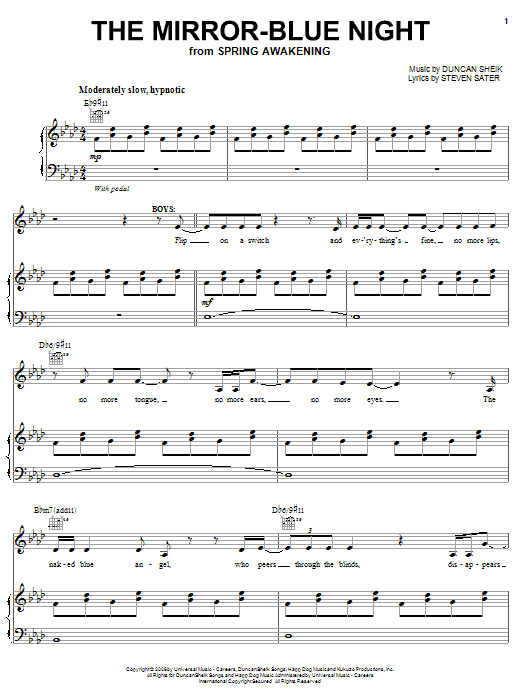 Duncan Sheik The Mirror-Blue Night Sheet Music Notes & Chords for Piano, Vocal & Guitar (Right-Hand Melody) - Download or Print PDF