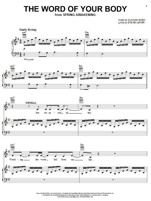 Duncan Sheik The Word Of Your Body Sheet Music Notes & Chords for Melody Line, Lyrics & Chords - Download or Print PDF