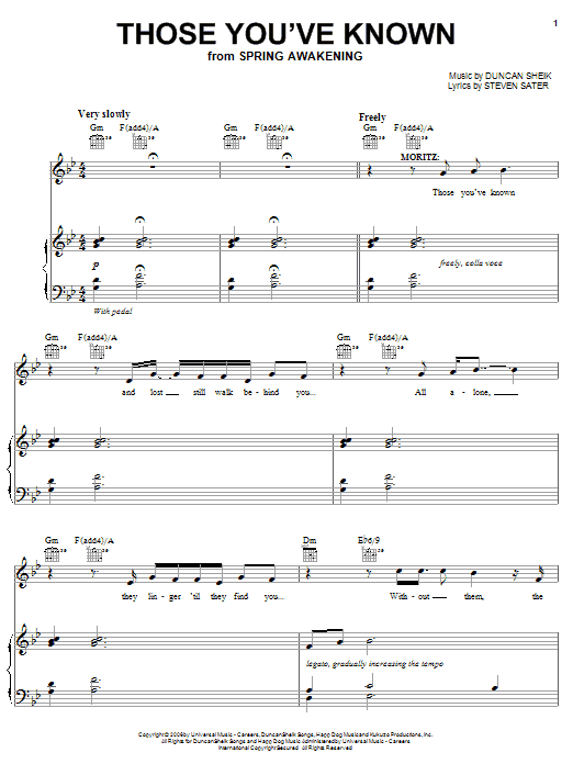 Duncan Sheik Those You've Known Sheet Music Notes & Chords for Piano & Vocal - Download or Print PDF