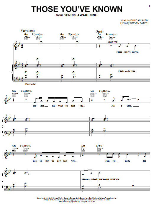 Duncan Sheik Those You've Known Sheet Music Notes & Chords for Piano, Vocal & Guitar (Right-Hand Melody) - Download or Print PDF