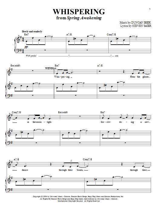 Duncan Sheik Whispering Sheet Music Notes & Chords for Melody Line, Lyrics & Chords - Download or Print PDF
