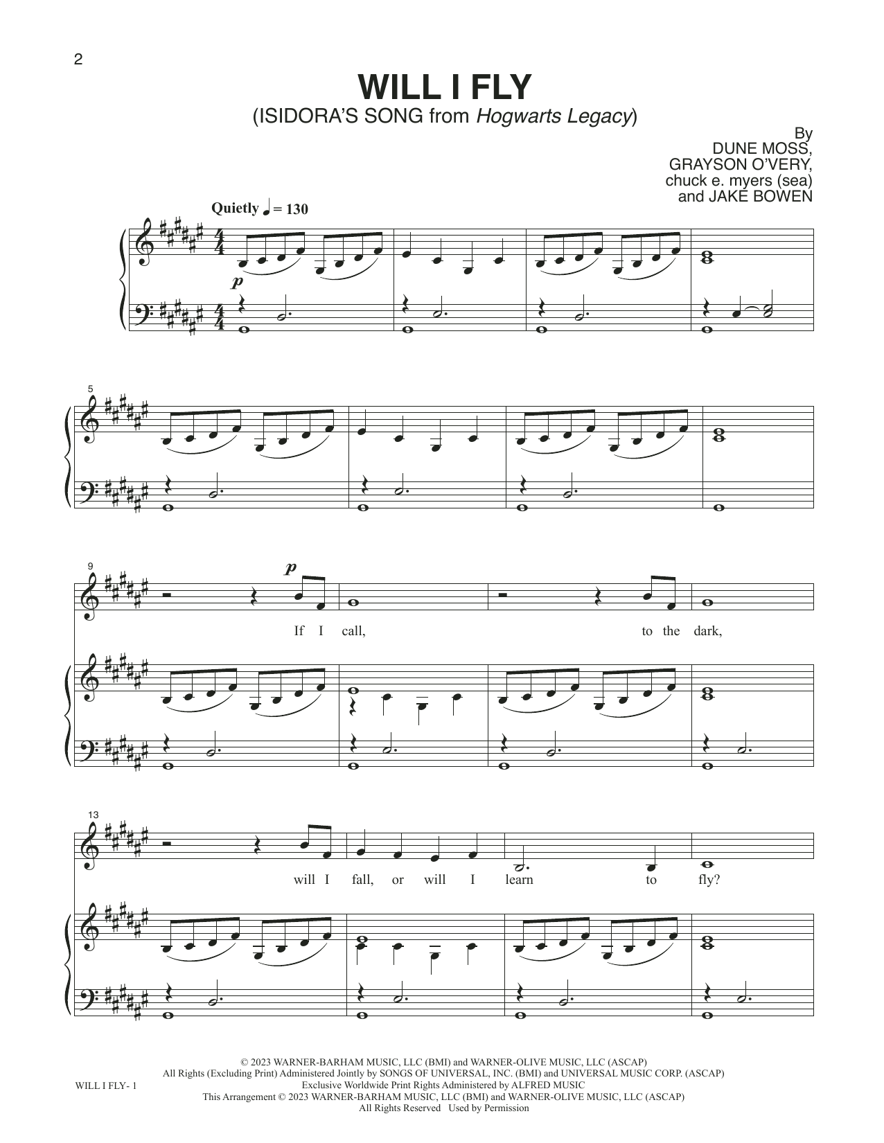 Dune Moss Will I Fly (Isidora's Song) (from Hogwarts Legacy) Sheet Music Notes & Chords for Piano & Vocal - Download or Print PDF