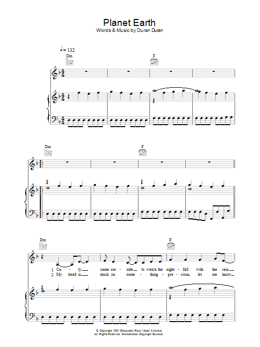 Duran Duran Planet Earth Sheet Music Notes & Chords for Piano, Vocal & Guitar (Right-Hand Melody) - Download or Print PDF