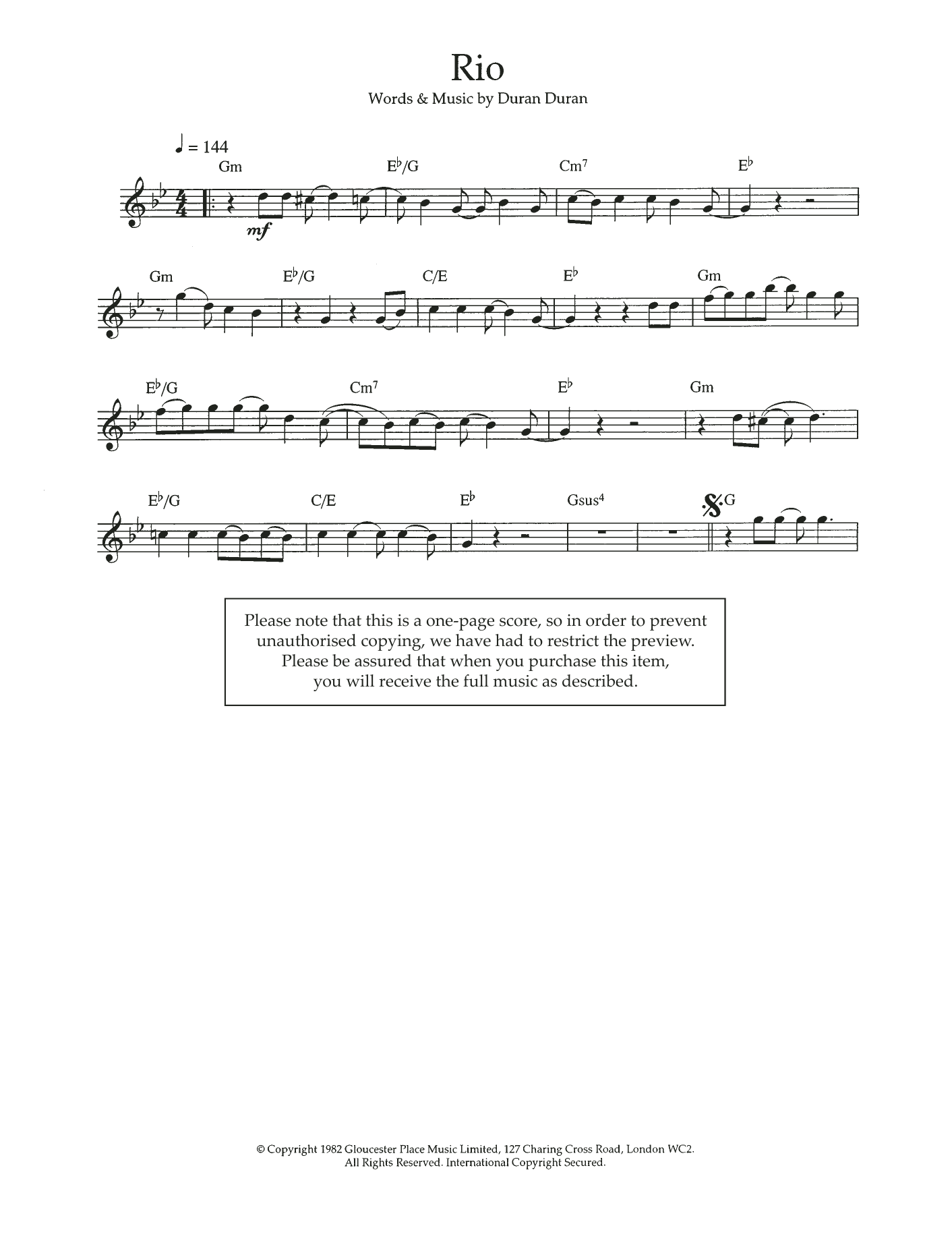 Duran Duran Rio Sheet Music Notes & Chords for Flute Solo - Download or Print PDF