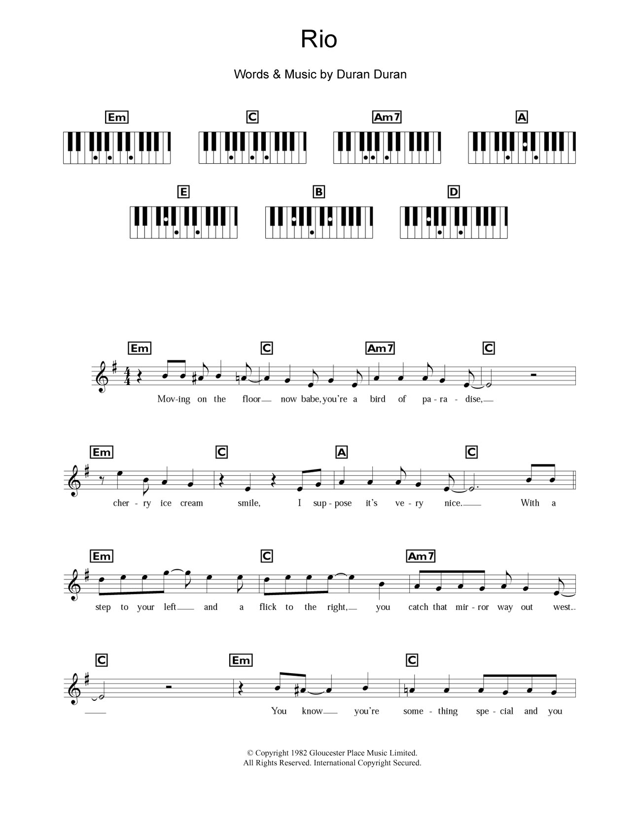 Duran Duran Rio Sheet Music Notes & Chords for Lyrics & Chords - Download or Print PDF