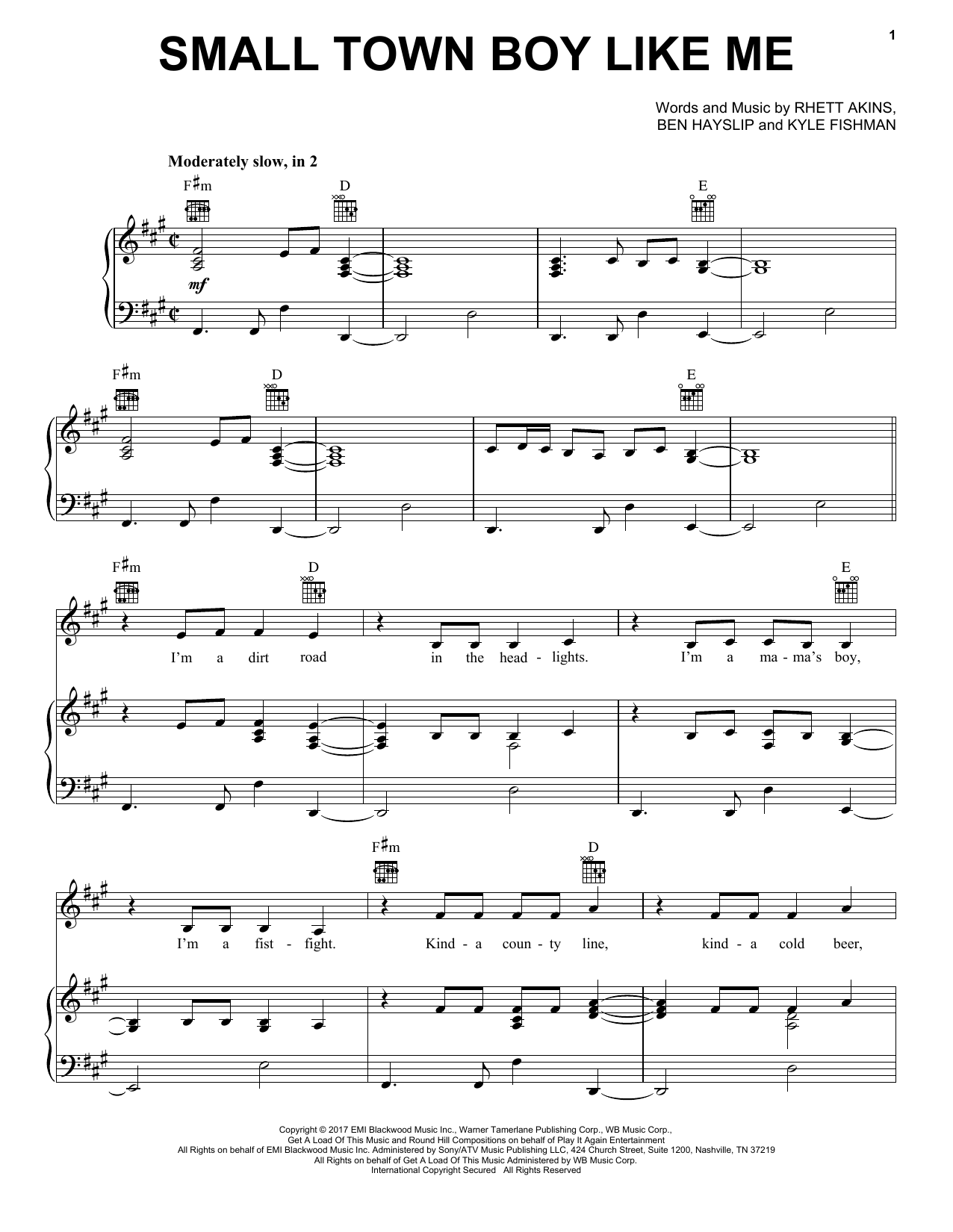 Dustin Lynch Small Town Boy Like Me Sheet Music Notes & Chords for Piano, Vocal & Guitar (Right-Hand Melody) - Download or Print PDF