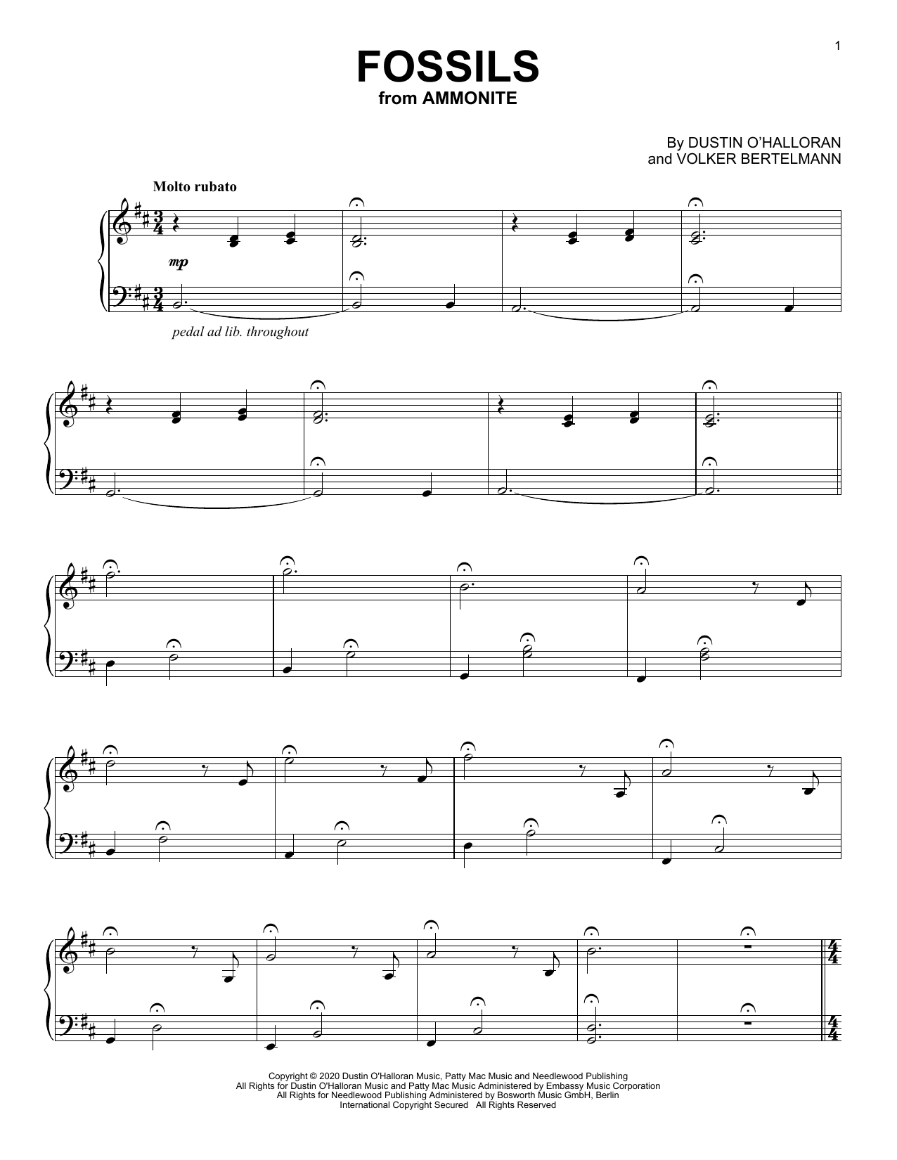 Dustin O'Halloran & Volker Bertelmann Fossils (from Ammonite) Sheet Music Notes & Chords for Piano Solo - Download or Print PDF