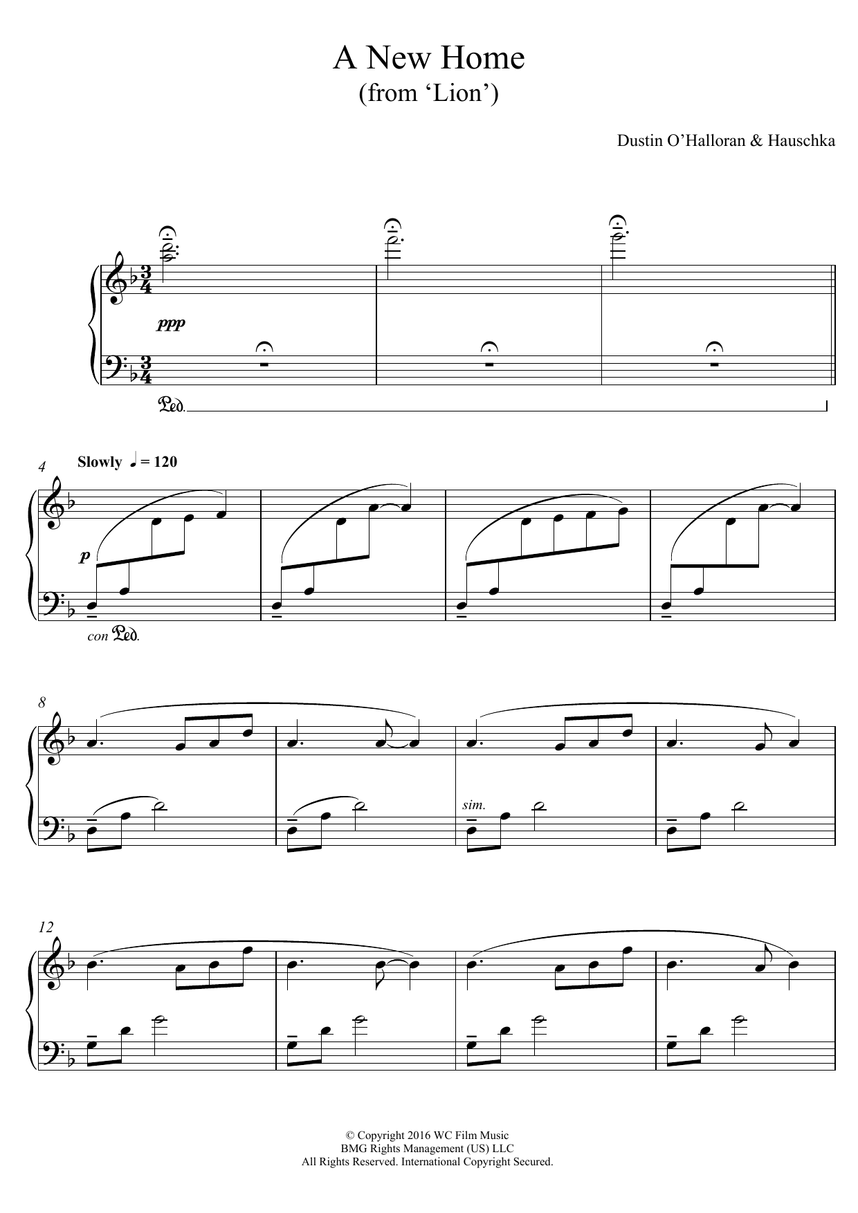 Dustin O'Halloran A New Home (from 'Lion') Sheet Music Notes & Chords for Piano - Download or Print PDF
