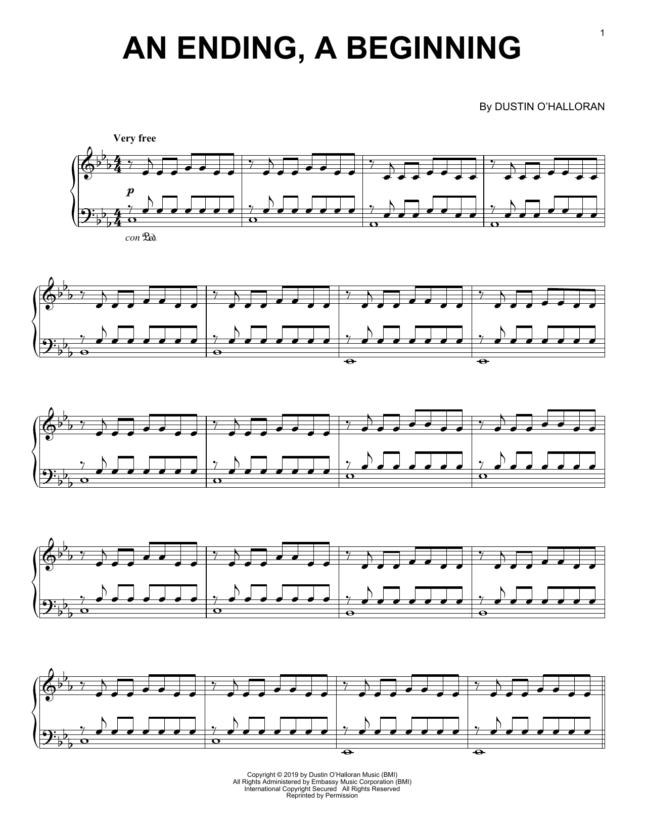 Dustin O'Halloran An Ending, A Beginning Sheet Music Notes & Chords for Piano Solo - Download or Print PDF