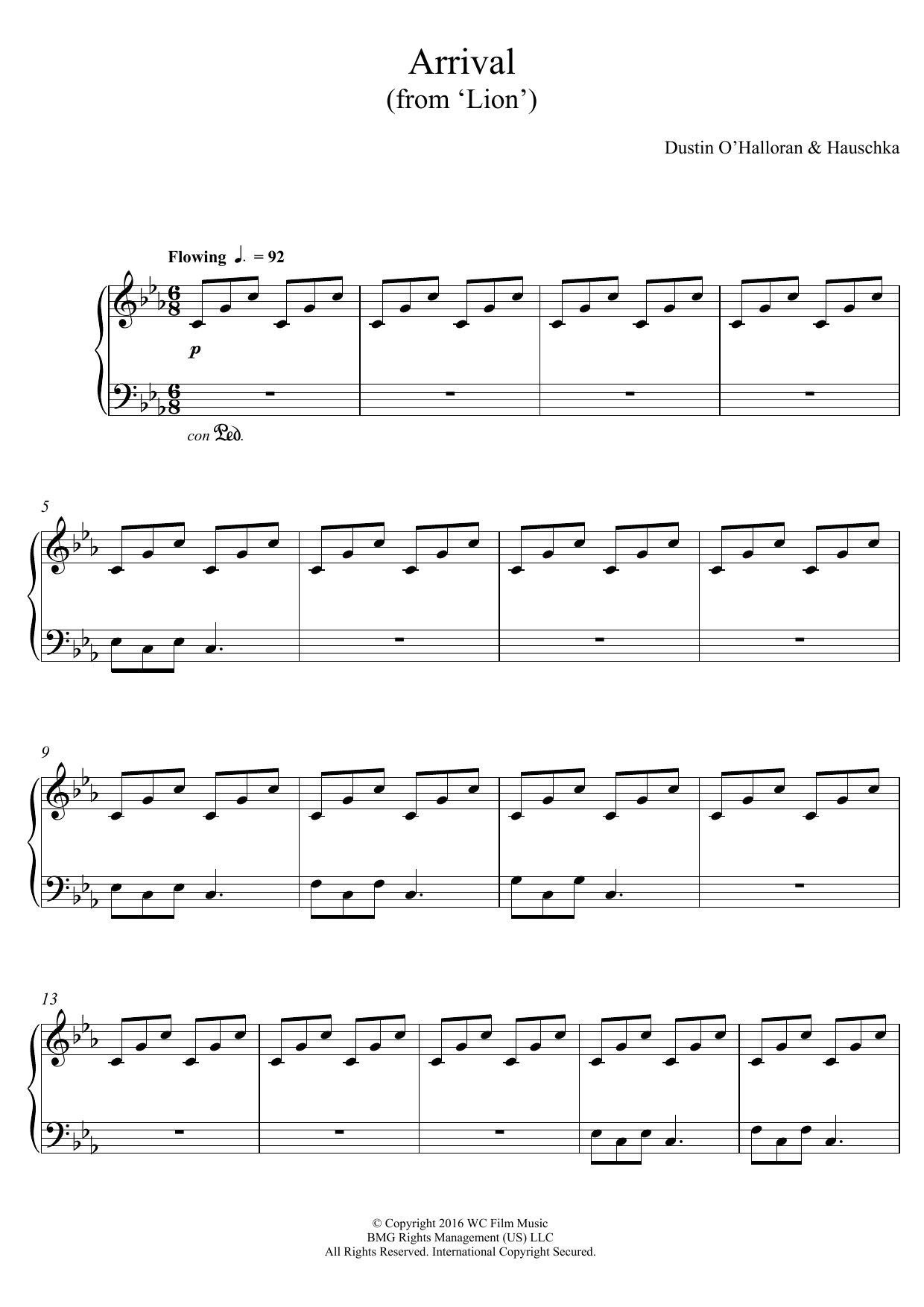 Dustin O'Halloran Arrival (from Lion) Sheet Music Notes & Chords for Piano - Download or Print PDF