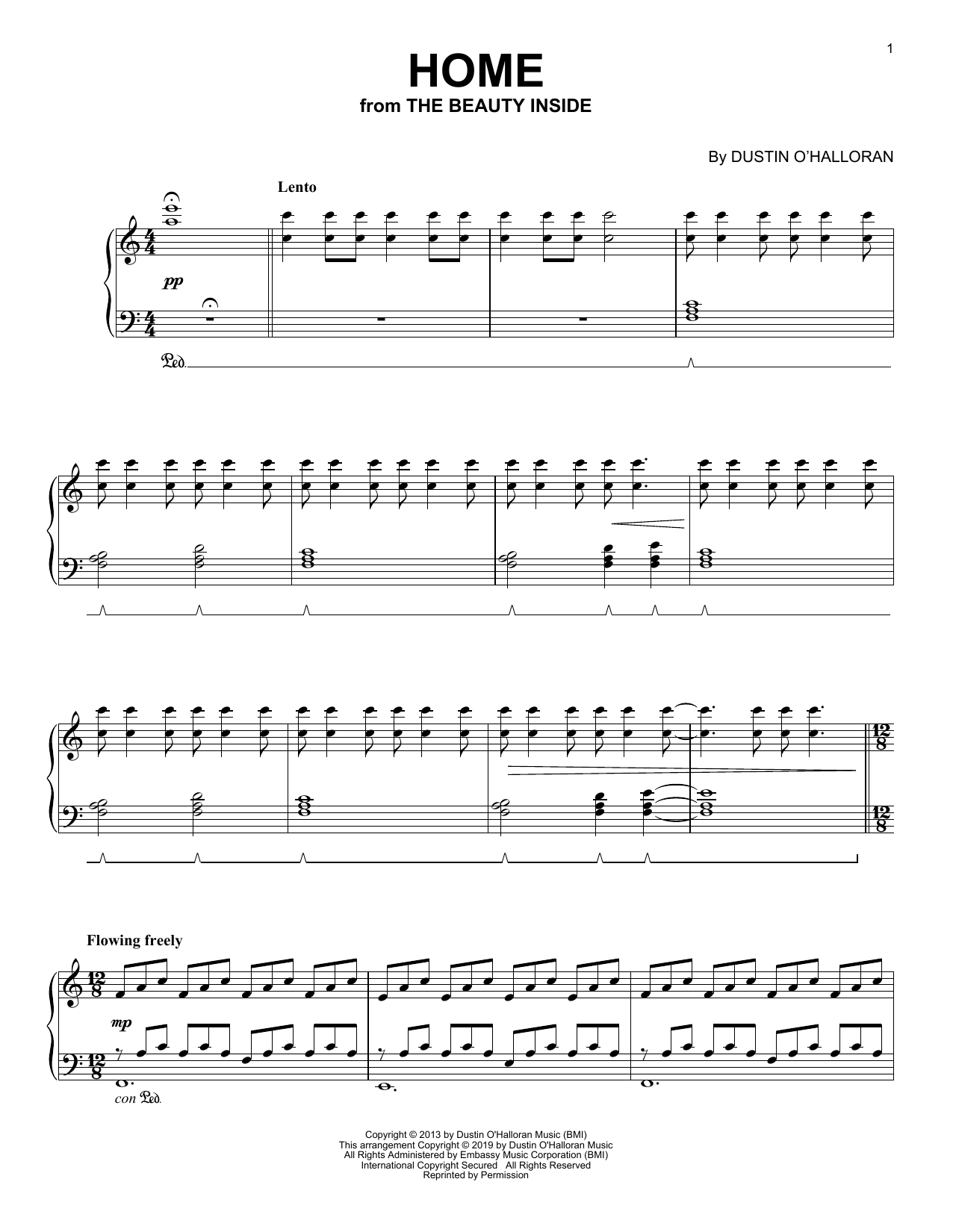 Dustin O'Halloran Home (from The Beauty Inside) Sheet Music Notes & Chords for Piano Solo - Download or Print PDF