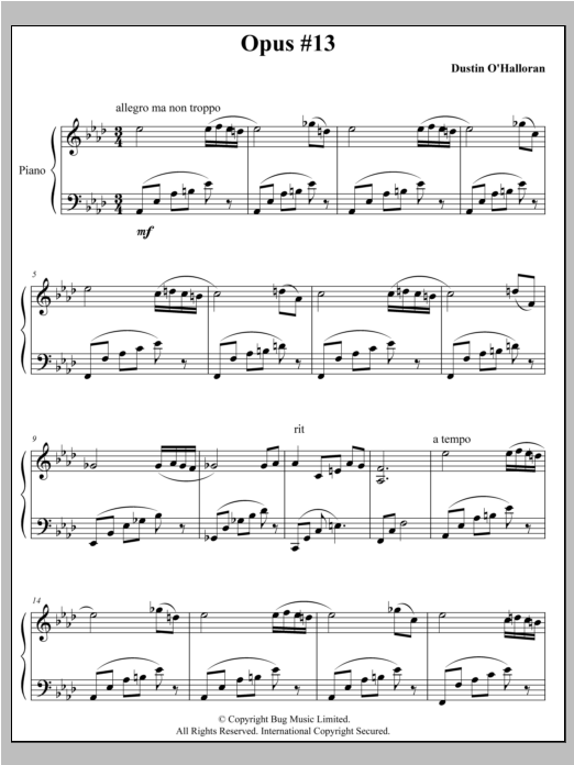 Dustin O'Halloran Opus 13 Sheet Music Notes & Chords for Piano - Download or Print PDF