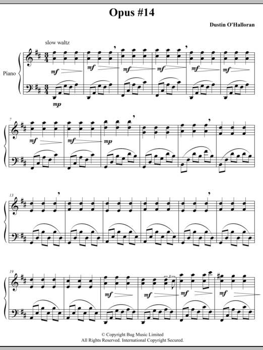 Dustin O'Halloran Opus 14 Sheet Music Notes & Chords for Piano - Download or Print PDF