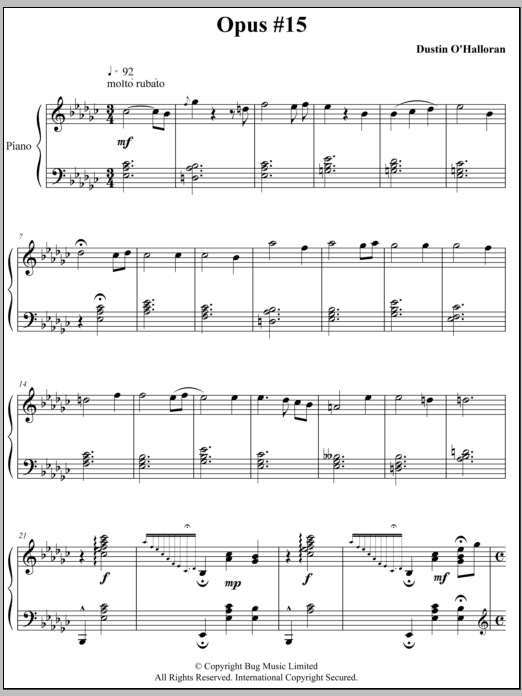 Dustin O'Halloran Opus 15 Sheet Music Notes & Chords for Piano - Download or Print PDF
