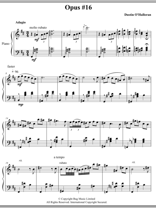 Dustin O'Halloran Opus 16 Sheet Music Notes & Chords for Piano - Download or Print PDF