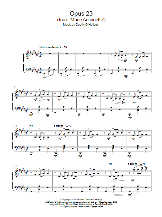 Dustin O'Halloran Opus 23 (from Marie Antoinette) Sheet Music Notes & Chords for Easy Piano - Download or Print PDF