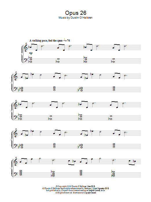 Dustin O'Halloran Opus 26 Sheet Music Notes & Chords for Piano - Download or Print PDF