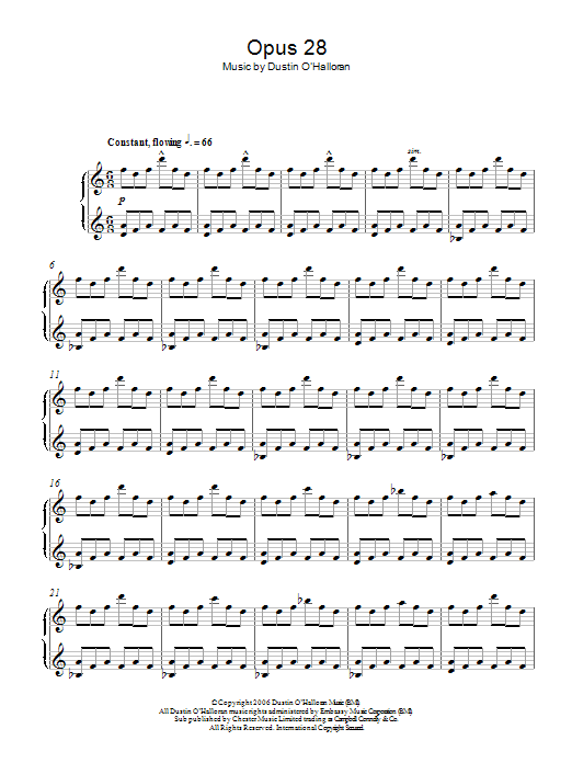 Dustin O'Halloran Opus 28 Sheet Music Notes & Chords for Piano - Download or Print PDF