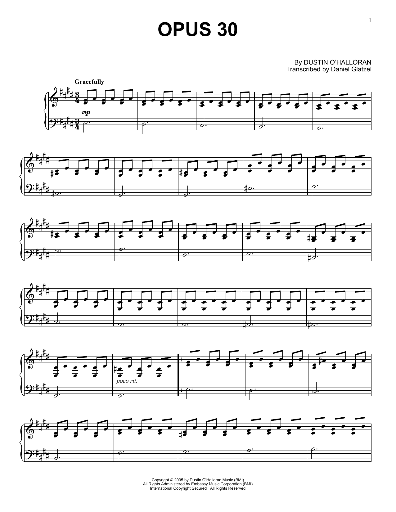 Dustin O'Halloran Opus 30 Sheet Music Notes & Chords for Piano Solo - Download or Print PDF