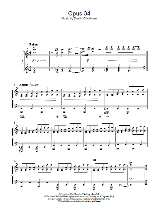 Dustin O'Halloran Opus 34 Sheet Music Notes & Chords for Piano - Download or Print PDF