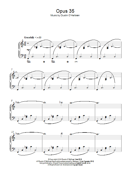 Dustin O'Halloran Opus 35 Sheet Music Notes & Chords for Piano - Download or Print PDF