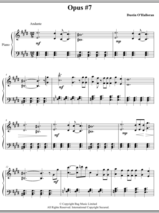 Dustin O'Halloran Opus 7 Sheet Music Notes & Chords for Piano - Download or Print PDF