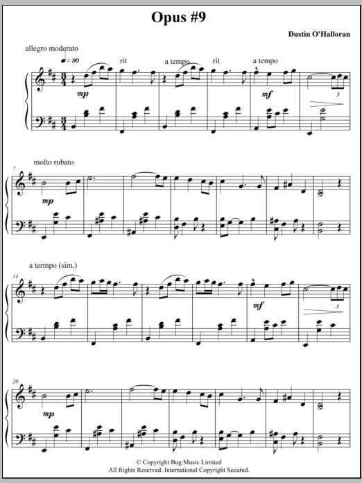 Dustin O'Halloran Opus 9 Sheet Music Notes & Chords for Piano - Download or Print PDF