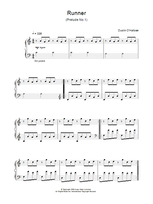 Dustin O'Halloran Runner (Prelude No.1) (from the Flora ad) Sheet Music Notes & Chords for Piano - Download or Print PDF