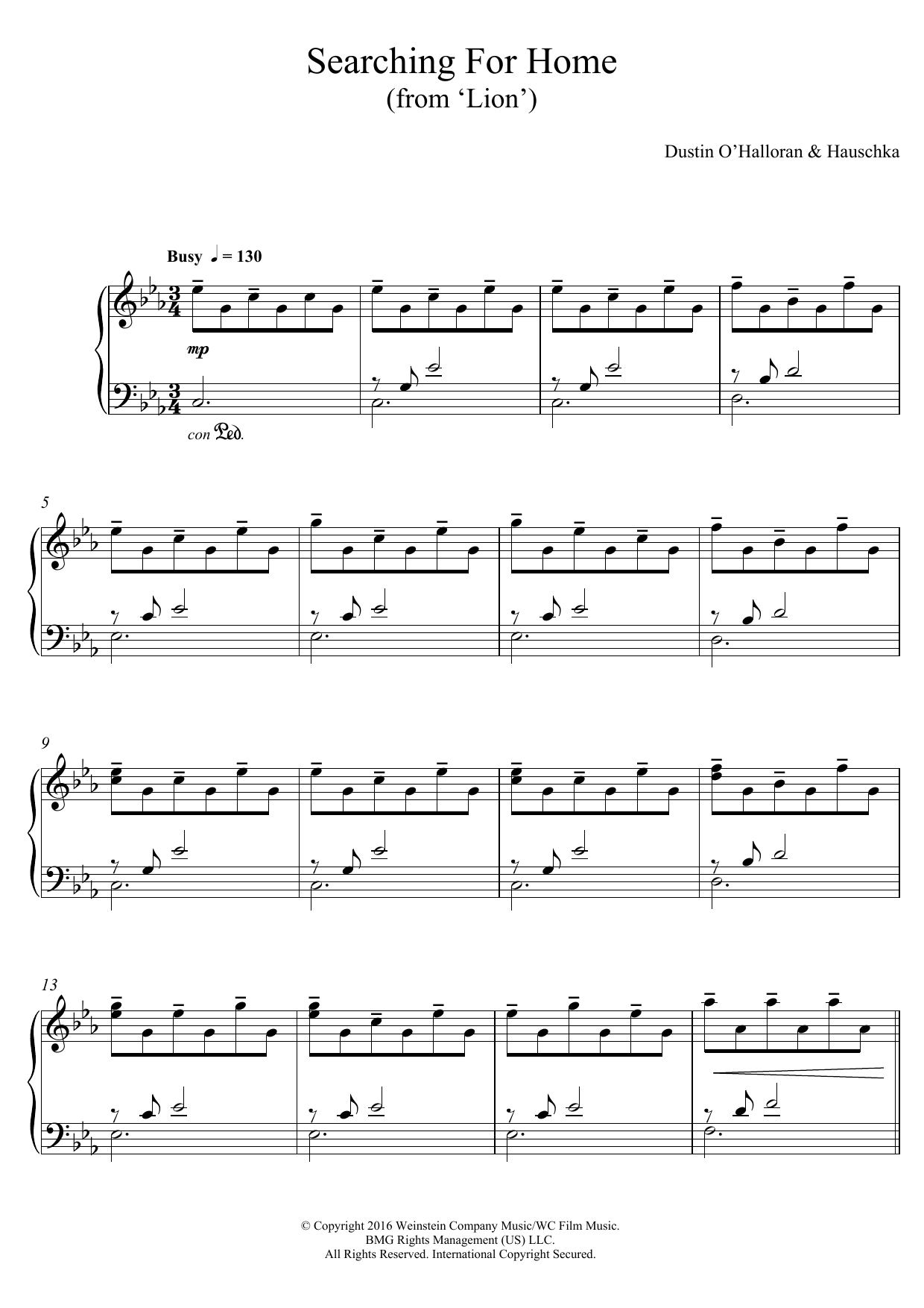Dustin O'Halloran Searching for Home (from 'Lion') Sheet Music Notes & Chords for Piano - Download or Print PDF