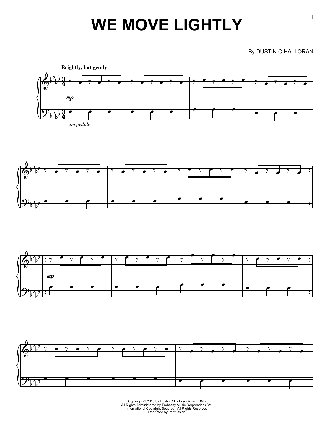 Dustin O'Halloran We Move Lightly (from Like Crazy) Sheet Music Notes & Chords for Piano Solo - Download or Print PDF
