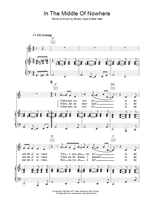 Dusty Springfield In The Middle Of Nowhere Sheet Music Notes & Chords for Lyrics & Chords - Download or Print PDF