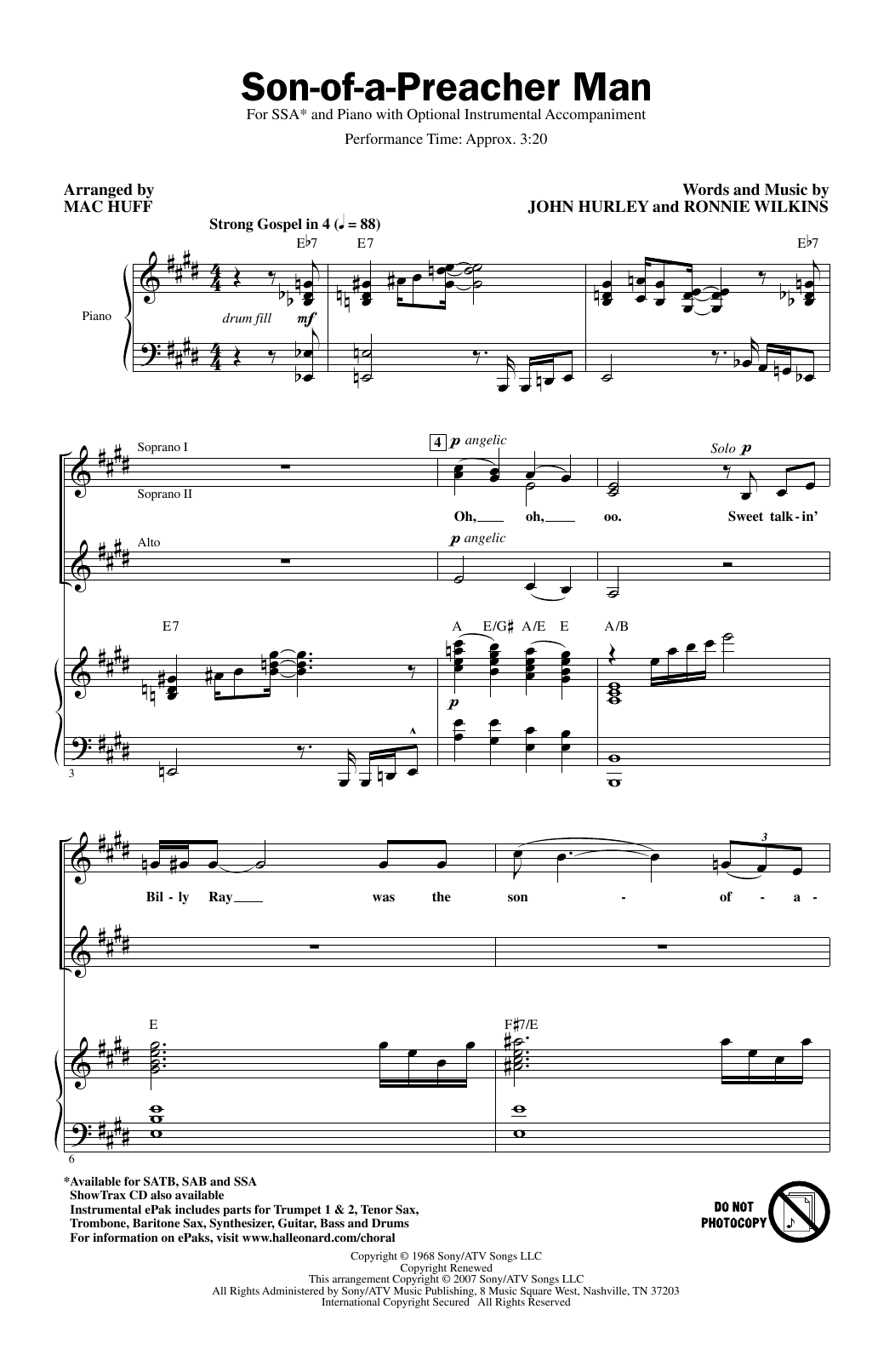 Dusty Springfield Son-Of-A-Preacher Man (arr. Mac Huff) Sheet Music Notes & Chords for SAB Choir - Download or Print PDF