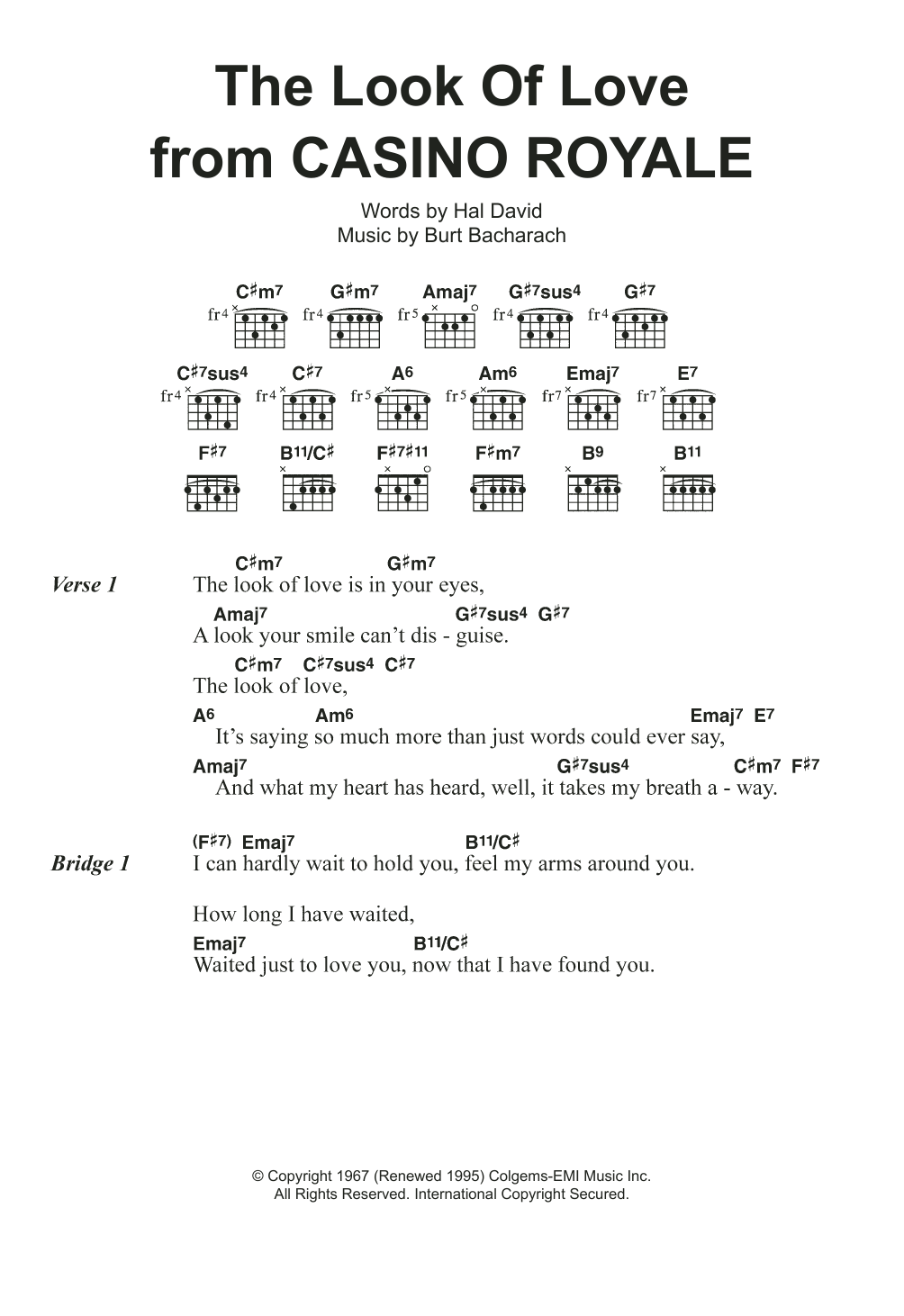 Dusty Springfield The Look Of Love Sheet Music Notes & Chords for Lyrics & Chords - Download or Print PDF