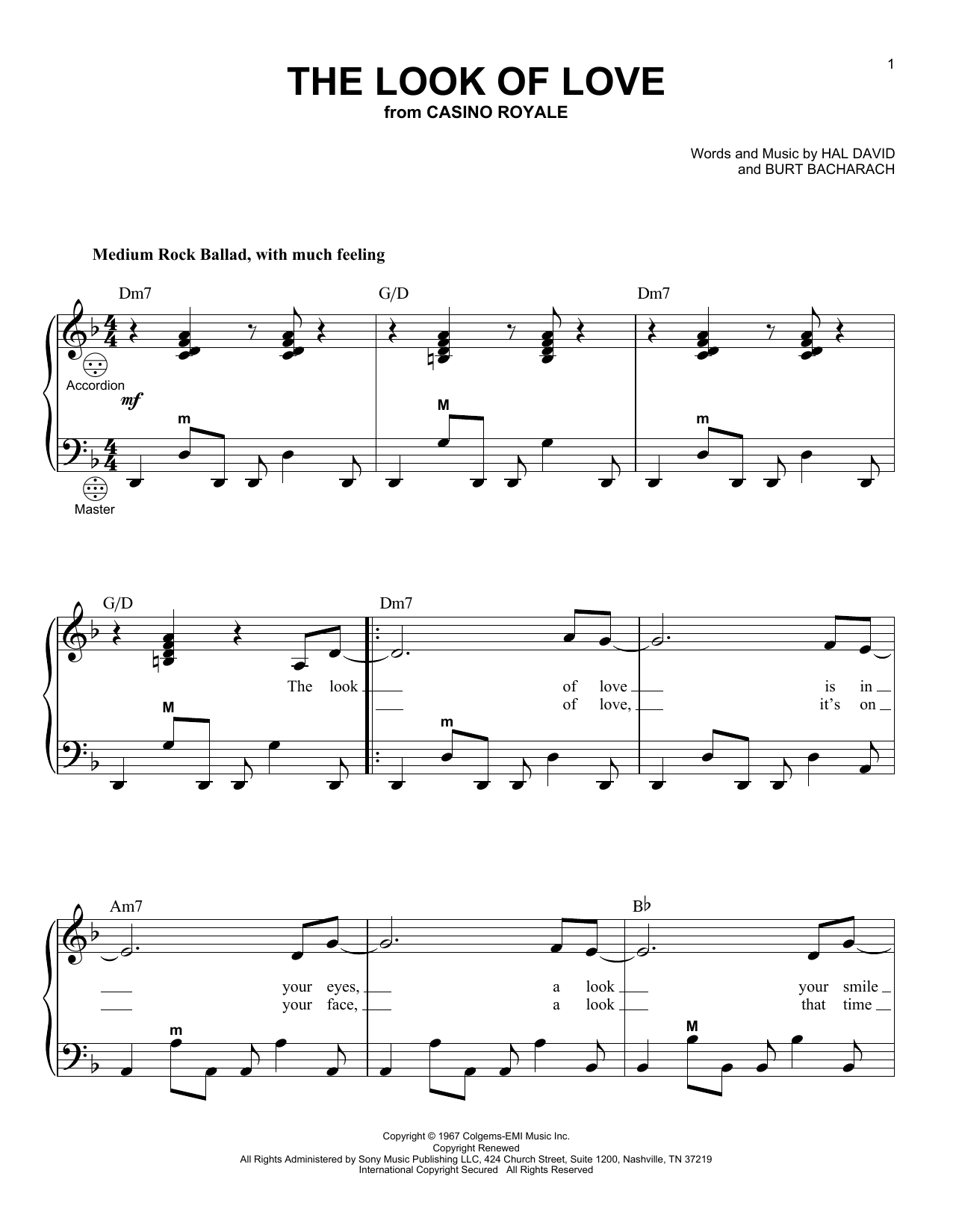 Dusty Springfield The Look Of Love Sheet Music Notes & Chords for Accordion - Download or Print PDF