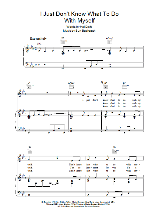 Preview Bacharach & David I Just Don't Know What To Do With Myself Easy Listening sheet music, notes and chords for Piano, Vocal & Guitar (Right-Hand Melody), SKU: 36356 I Just Don't Know What To Do With Myself sheet music