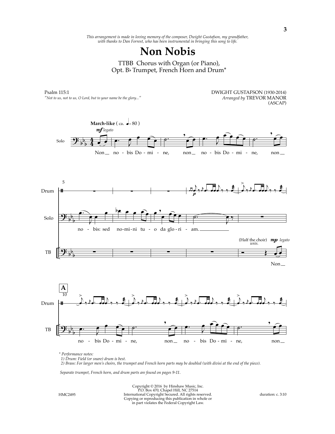 Dwight Gustafson Non Nobis (arr. Trevor Manor) Sheet Music Notes & Chords for TTBB Choir - Download or Print PDF