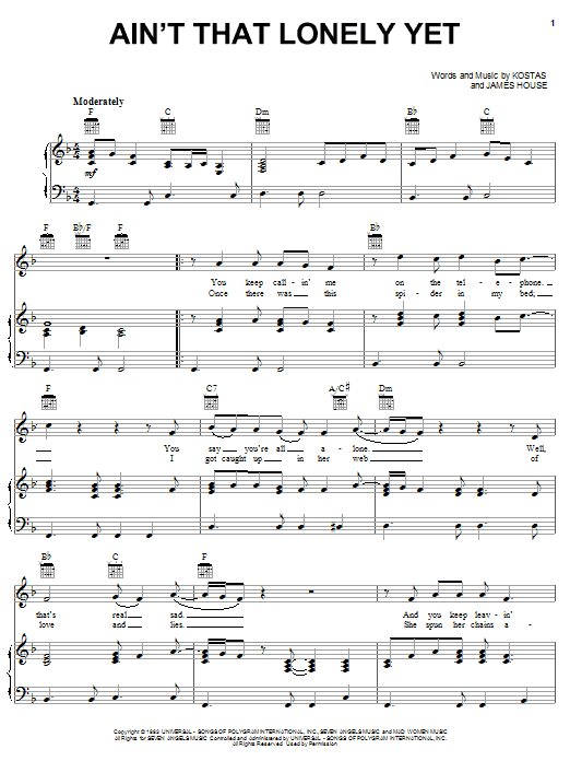 Dwight Yoakam Ain't That Lonely Yet Sheet Music Notes & Chords for Piano, Vocal & Guitar (Right-Hand Melody) - Download or Print PDF