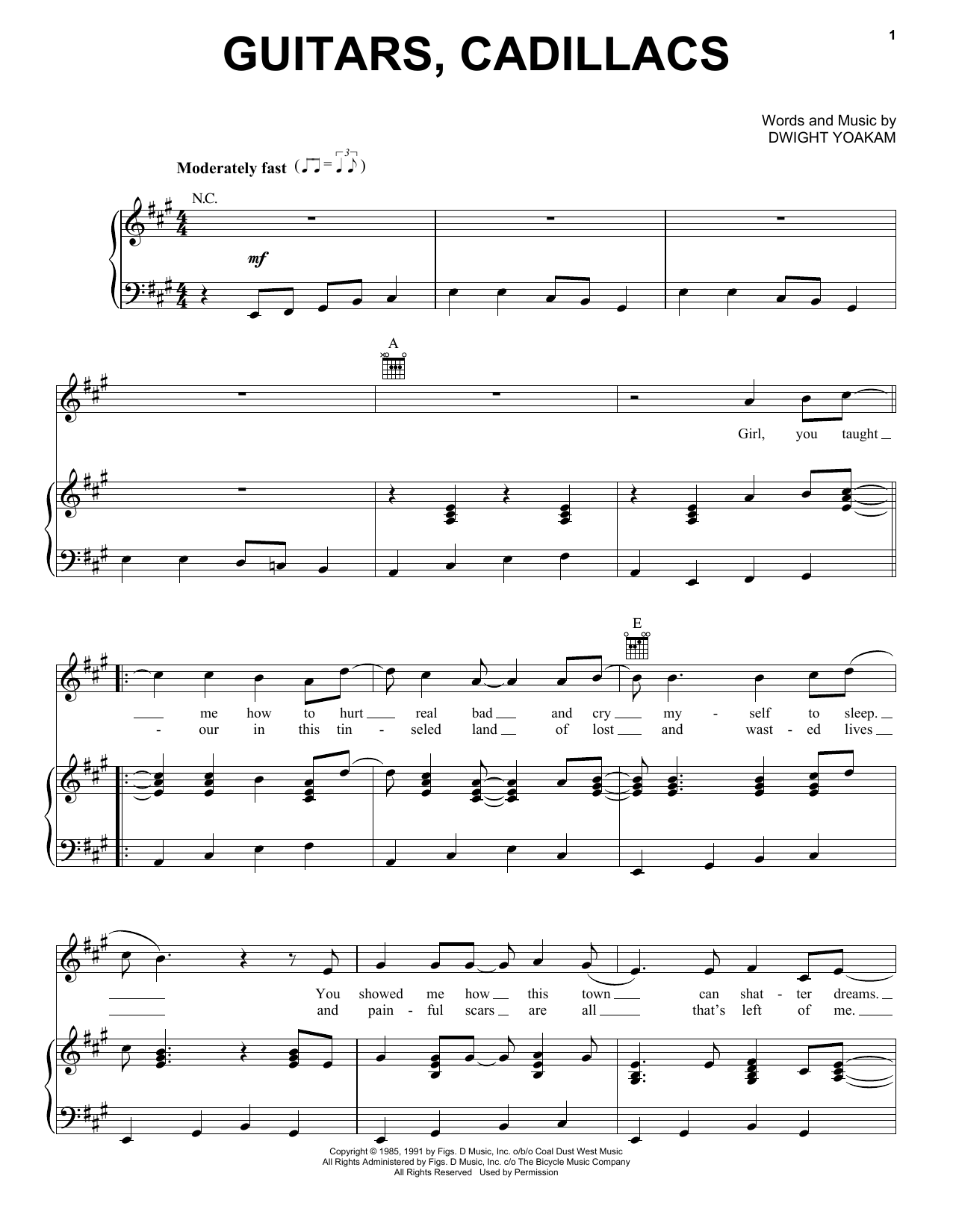 Dwight Yoakam Guitars, Cadillacs Sheet Music Notes & Chords for Easy Piano - Download or Print PDF