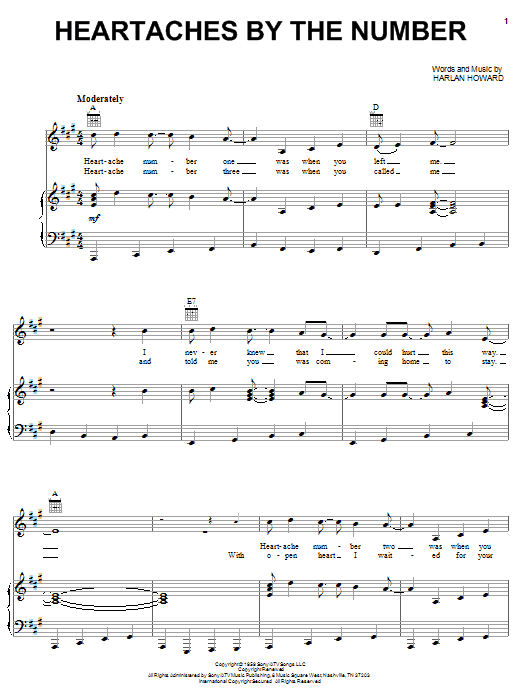 Dwight Yoakam Heartaches By The Number Sheet Music Notes & Chords for Piano, Vocal & Guitar (Right-Hand Melody) - Download or Print PDF