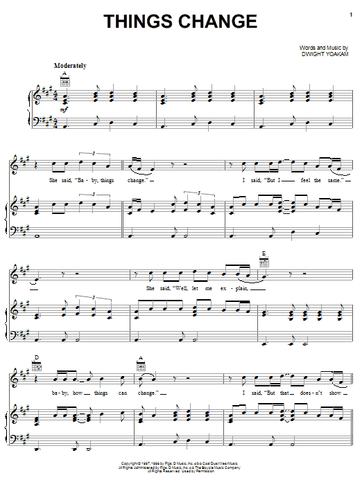 Dwight Yoakam Things Change Sheet Music Notes & Chords for Piano, Vocal & Guitar (Right-Hand Melody) - Download or Print PDF