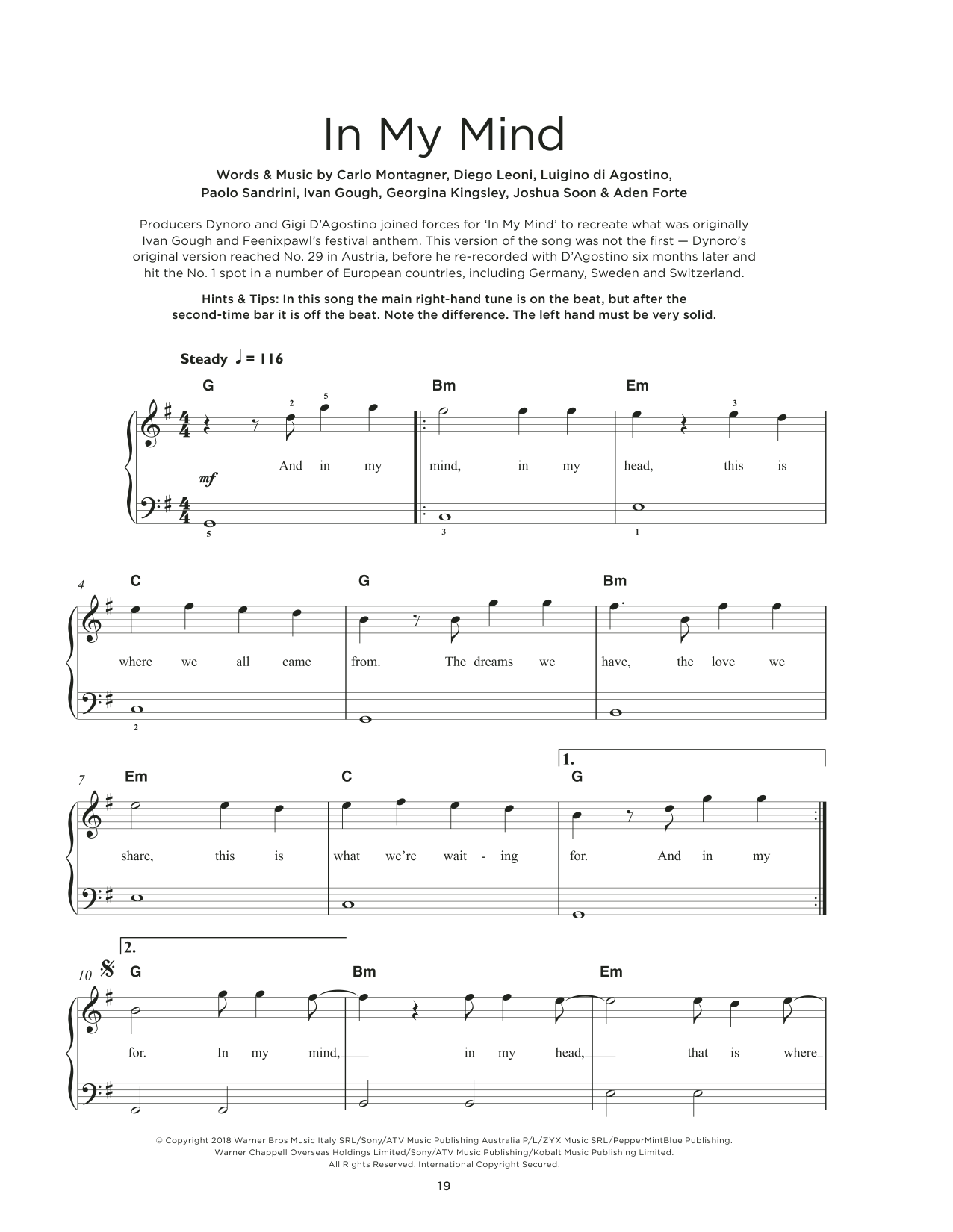 Dynoro & Gigi D'Agostino In My Mind Sheet Music Notes & Chords for Really Easy Piano - Download or Print PDF