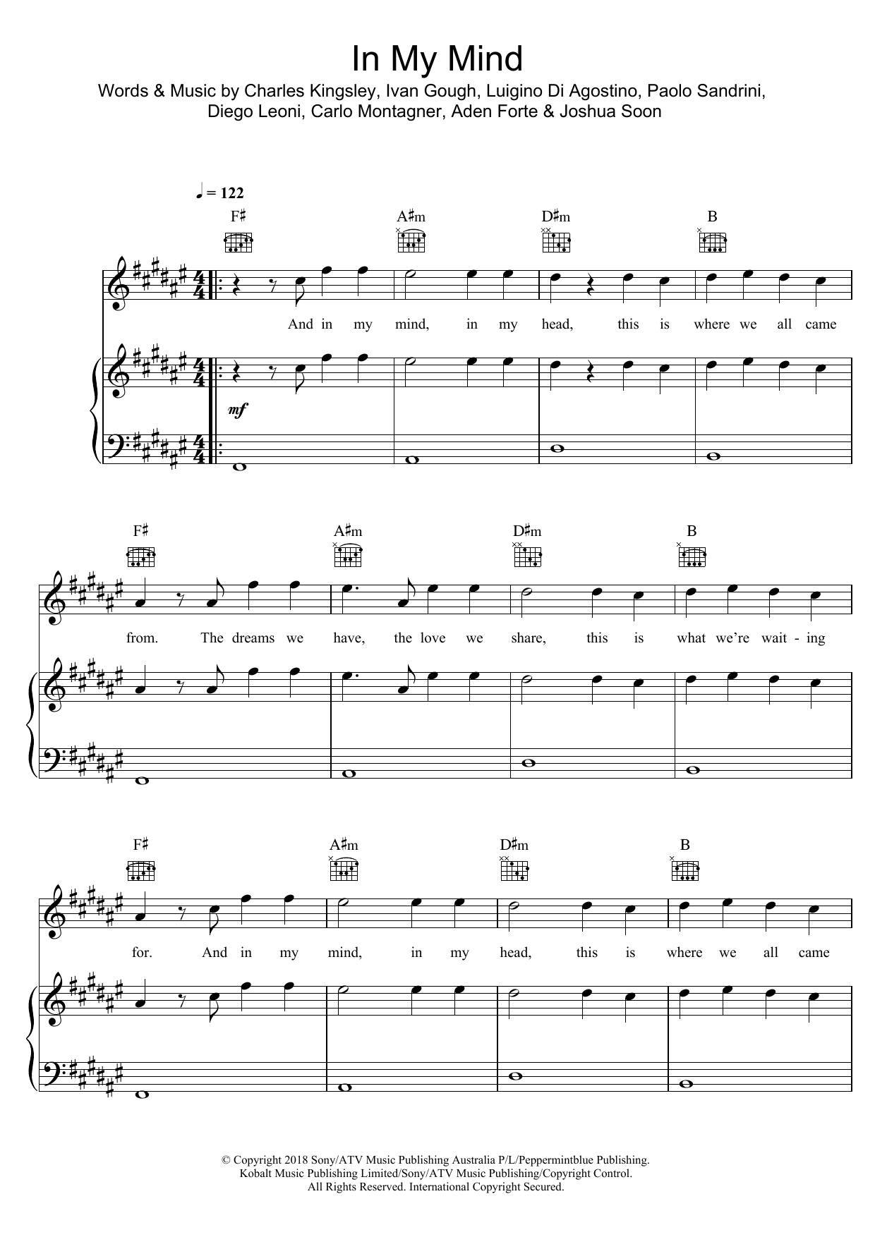 Dynoro In My Mind Sheet Music Notes & Chords for Piano, Vocal & Guitar (Right-Hand Melody) - Download or Print PDF