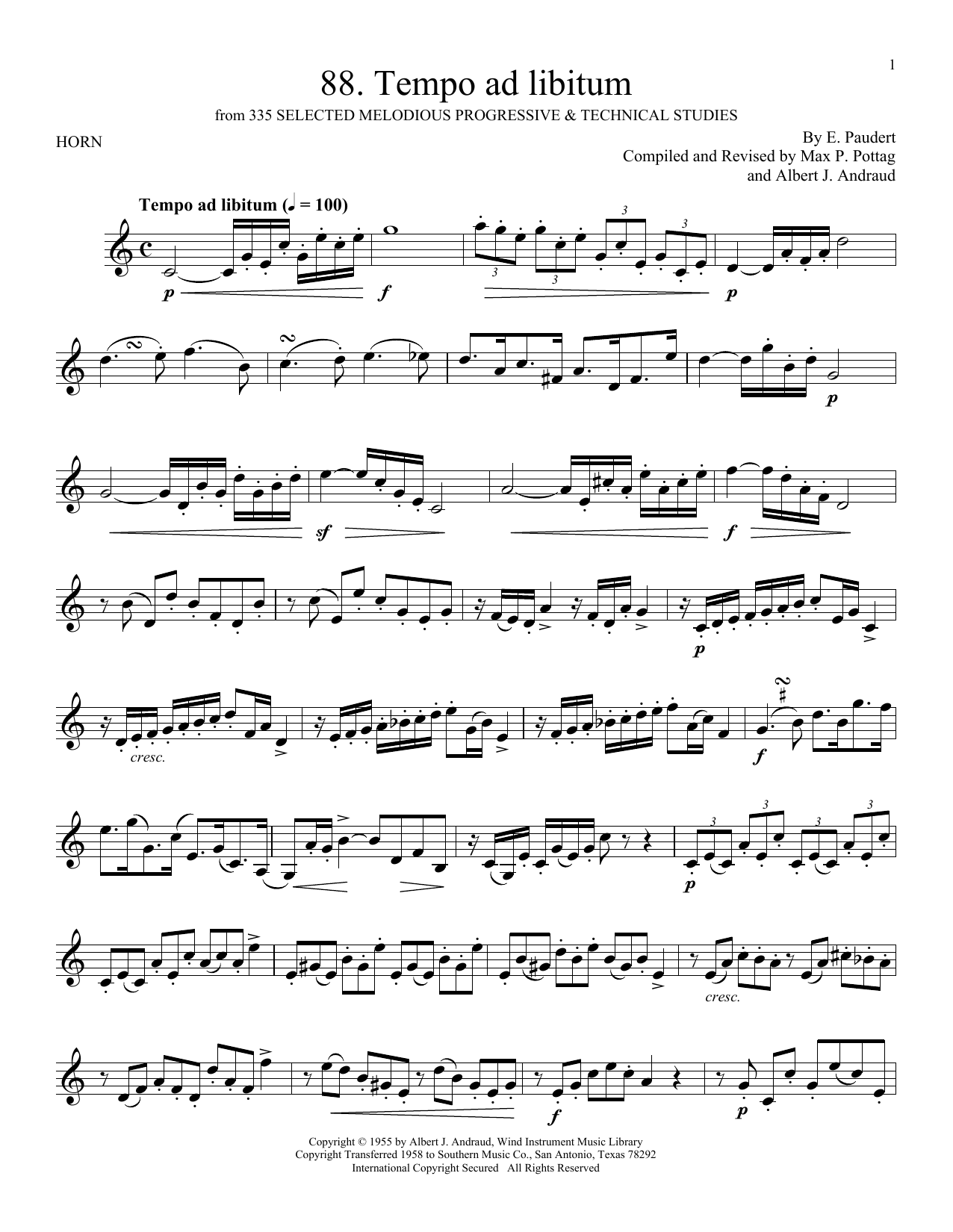 E. Paudert Etude No. 88 Sheet Music Notes & Chords for French Horn Solo - Download or Print PDF