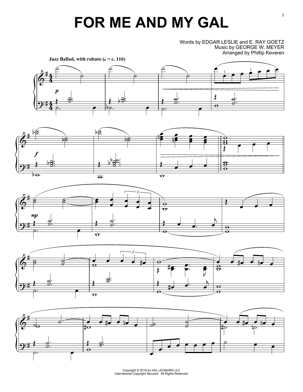 E. Ray Goetz For Me And My Gal [Jazz version] (arr. Phillip Keveren) Sheet Music Notes & Chords for Piano - Download or Print PDF