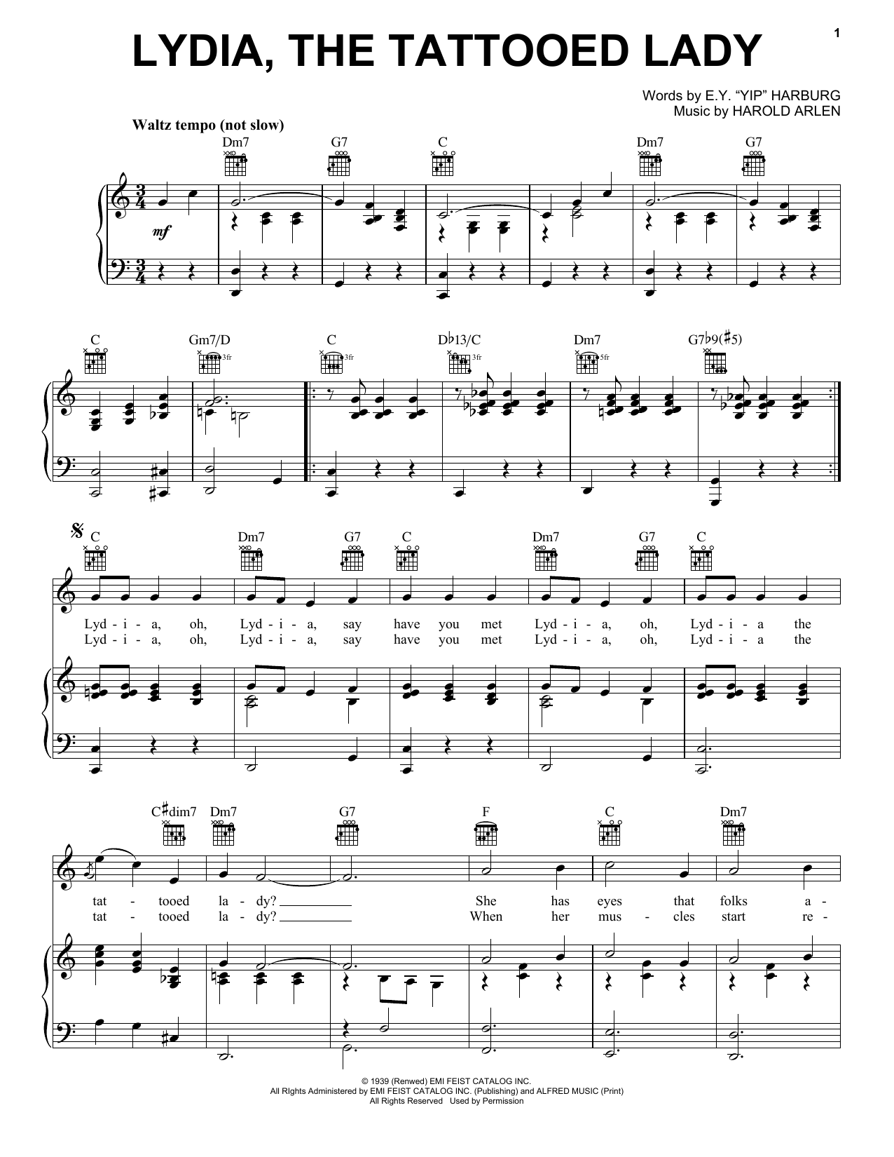 Preview E.Y. Lydia The Tattooed Lady sheet music