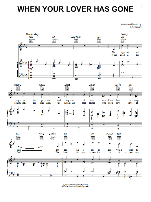 E.A. Swan When Your Lover Has Gone Sheet Music Notes & Chords for Piano, Vocal & Guitar (Right-Hand Melody) - Download or Print PDF