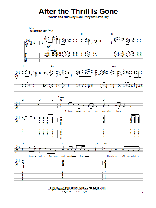 Eagles After The Thrill Is Gone Sheet Music Notes & Chords for Lyrics & Chords - Download or Print PDF